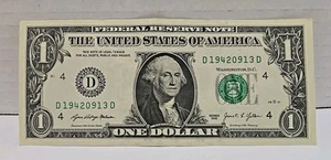 One Dollar Bill Fancy Serial Number Birthday Note September 13, 1942 (19420913) - Picture 1 of 4