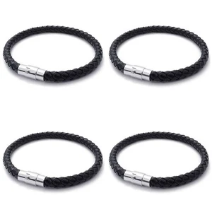 4X Stainless Steel Leather Bracelet, Braided Leather Bracelet, for Men8491 - Bild 1 von 4