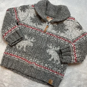 Canadiana Cardigan Sweater Infant 18-2M Gray Full Zip Moose Fair Isle Knit - Picture 1 of 5