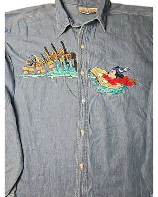 Chaqueta Camisa Denim Vintage The Disney Store Bordada Mickey Fantasía Botón LG Foto 1 de 4