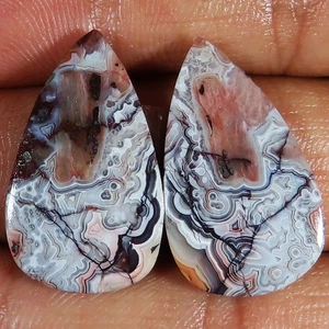 26,80 CT 15x26x3 mm Agata di PIZZO PAZZO Naturale Coppia Pera Cabochon Gemma mt-66 - Foto 1 di 6