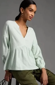 Pilcro Damen S mintgrün French Terry Schlitz Ausschnitt Schößchen Top NEU mit Etikett - Bild 1 von 9
