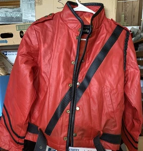 Vintage Red Leather Jacket Michael Jackson Thriller Style Size Large - Picture 1 of 9