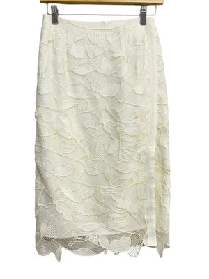 Falda Gris Jason Wu Mujer 2 Marfil Blanco Encaje Lápiz Midi Forrada Floral Elegante Foto 1 de 4