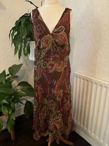 Planet Brown & Red Silk Paisley Dress With Gold Thread Size 12 BNWT - Picture 1 of 10