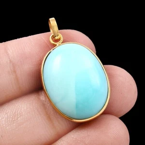Natürlicher Larimar Anhänger in 18k massiv Gelbgold für Damen Lünettenfassung Pendant - Bild 1 von 5