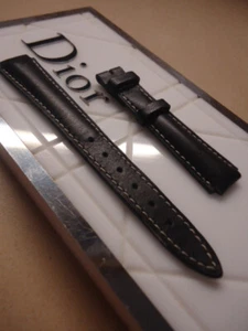 Christian Dior Black Leather White Stitch Watch Strap Ladies New 13mm NO Buckle - Imagen 1 de 7