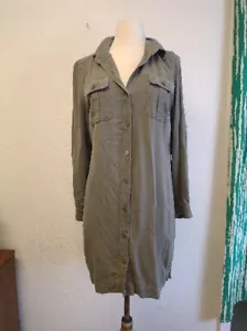 Odille Green 100% Silk Army Green Button Up Shirt Dress S - Picture 1 of 11