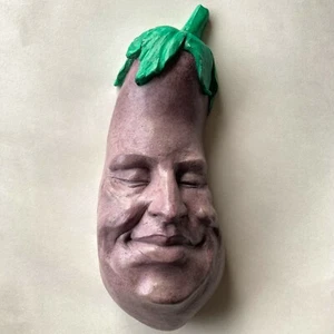Set of Four Veggie Face Sculptures: Eggplant, Garlic, Onion & Tomato - Picture 1 of 4