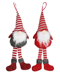 Christmas House Gnome Plush Ornament with Dangling Legs 10.25x3.25-in.~ Set of 2 - Picture 1 of 3