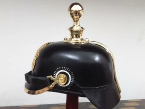 WWI Imperiale Bavarese Militaria Cappello di Pelle Tedesco Pickelhaube Elmetto di Pelle - Foto 1 di 6
