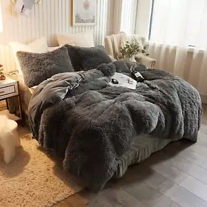 Juego de 5 PIEZAS de ropa de cama de terciopelo peludo de felpa peluda ultra suave cristal Queen King - Imagen 1 de 43