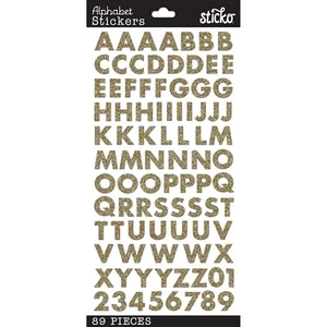 STICKO ALPHABET STICKERS - GOLD GLITTER FUTURA - SMALL Approx 12mm  -  1 SHEET - Picture 1 of 1