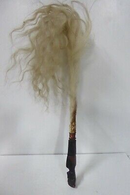 Vintage African Fly Switch Whisk Animal Tail Hair - Carved Wooden Handle Bust • 87.26$