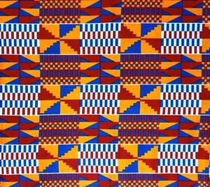 African Fabric 1/2 Yard Cotton Wax Print RED BLUE YELLOW Kente BTHY - Picture 1 of 3