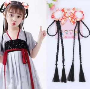 Girl Children Tassel Wig Braid Hanfu Handmade Flower Hairpin Pair Clip Hair Acce - Foto 1 di 13