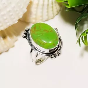 Copper Green Turquoise Gemstone 925 Sterling Silver Jewelry Ring, Handmade Ring - Picture 1 of 4