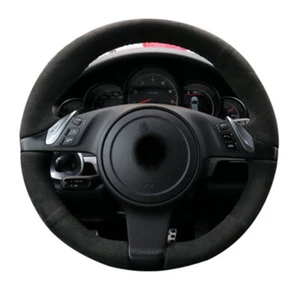 black suede Steering Wheel DIY Wrap Cover For Porsche Panamera 718 Cayenne Macan - Picture 1 of 2