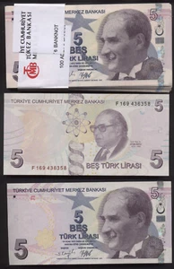 ORIGINALBÜNDEL: 100 x 5 LIRA TÜRKEI 2009 (2022) UNC! BUNDLE TÜRKIYE P 222f - 200 - Picture 1 of 1