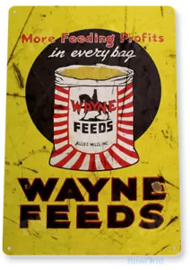 SIGNO DE HOJALATA Wayne Feeds Ganadería Granero Casa Cabaña Tienda Metal Decoración B745 - Imagen 1 de 2