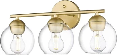 Lámpara de tocador de baño dorada de 3 luces sobre espejo globo esmaltado Foto 1 de 4