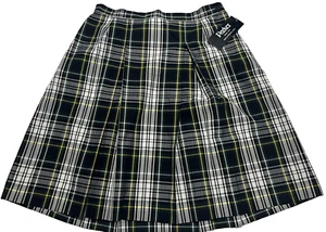 PARKER #42345 Navy Green Plaid Uniform Skirt Box Pleats Side Zip Size 11 NEW - Picture 1 of 6