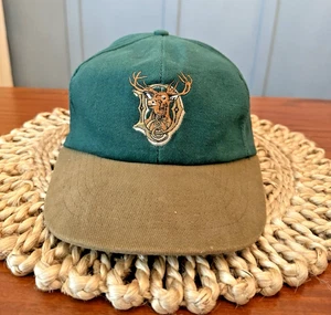 Vintage John Deere Snapback Mütze - grün & hellbraun Kappe mit Hirsch Wappen Logo - 1980er - Bild 1 von 10