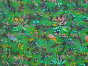 Quality Batik Fabric Cotton Multi-Color Green + stylized flowers 44" x 1 yd - Picture 1 of 2