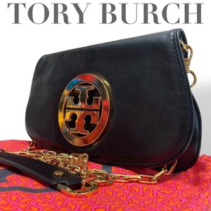 Tory Burch Gold Chain Shoulder Bag Pouch Black Leather Women's USED FROM JAPAN - Picture 1 of 15