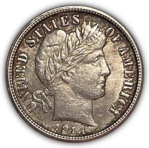 1914 Barber Silver Dime Choice Almost Uncirculated AU+ Coin #24699 - Bild 1 von 3