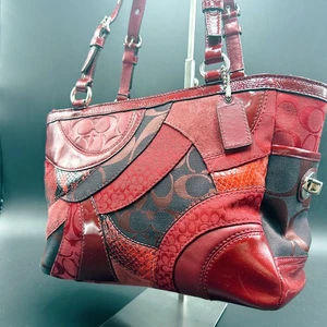 Coach patchwork bag 14004 Handbags Canvas Leather Red Women's Used from Japan - Picture 1 of 11