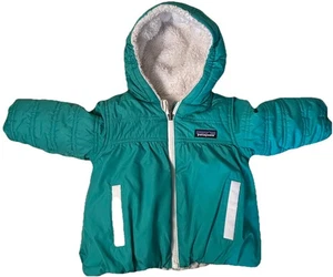 Patagonia Reversible Polar Chaqueta con Capucha Bebé 12-18M Sherpa Invierno Abrigo Verde azulado - Imagen 1 de 14