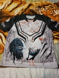 Polyester Shirt Rooster Black Short Sleeve Men's 3XL Design On Both Sides - Imagen 1 de 8