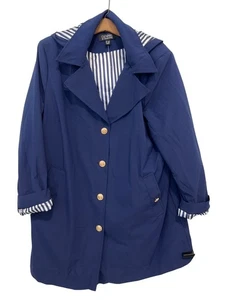 Dennis Basso Petite Water Resistant Trench Coat with Hood Size Large Nautical - Picture 1 of 8