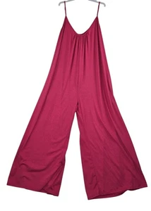Women’s Sleeveless Wide-Leg Romper Jumpsuit Raspberry Red Relaxed Fit Rayon - Picture 1 of 6