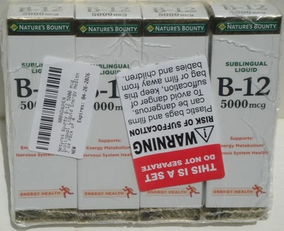 Nature's Bounty Vitamina B-12 5000 mcg Líquido Sublingual Saúde 2 fl oz (pacote com 4) - Imagem 1 de 4
