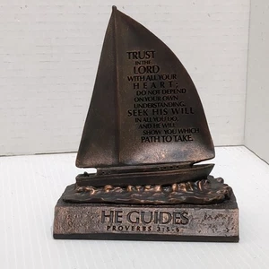 Lighthouse Christian Product MOMENT OF FAITH He Guides Bronze Sailboat Sculpture - Picture 1 of 8