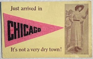 Antique Postcard Felt Chicago Pennant 1912 Dry Town Prohibition - Picture 1 of 4