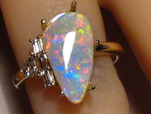 2.8 ct.  Opal and Diamond Ring , solid 14k Yellow Gold , Gem crystal opal - Picture 1 of 16