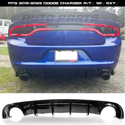 For Dodge Charger R/T SE SXT 2015-2023 Rear Bumper Diffuser Lip Gloss Black ABS Foto 1 de 4