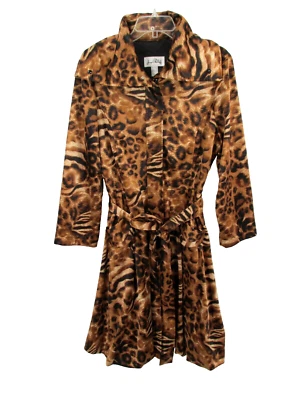 JOSEPH RIBKOFF Trench Coat Women SZ 12 Brown Animal Print Full Zip Belted VTG - Image 1 of 4