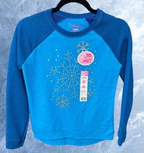 Hanes Girls Size XL Sweatshirt Blue Raglan Sleeves metallic Silver Snowflake New - Picture 1 of 1
