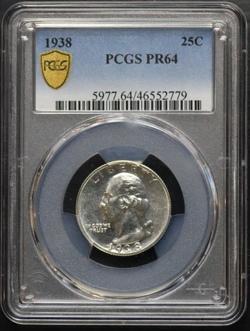 1938 PCGS Proof Washington Quarter PR64 PR-64 With Trueview Cover