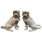 Pair Large Carl Thieme Dresden Porcelain Pug Dogs Figures German Mirror Image