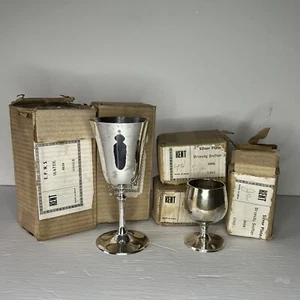 Vintage Kent Silver Plated Lot Of 3 Goblet & 4 Brandy Sifters Some NIB Patina - Picture 1 of 10