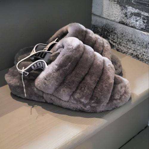NUOVI UGG sandali donna Fluff Yeah Slide grigio antracite