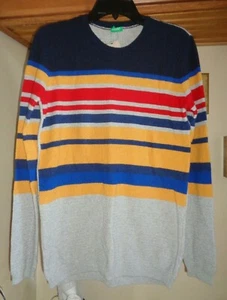 UNITED COLORS OF BENETTON HEATHER GRAY/MULTI STRIPE PULLOVER SWEATER NWT 13/14 - Picture 1 of 10