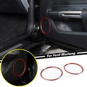 Car Door Speaker Cover Trim For Ford Mustang 15-25 Accessories Red Carbon Fiber - Picture 1 of 9