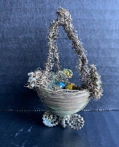 Antique Authentic Victorian Christmas Ornament Leonic Wire Tinsel Basket/Nest - Picture 1 of 6