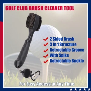 2 Sided Golf Club Brush Cleaner Retractable Groove Cleaning Tool Kit with Spike - Picture 1 of 24